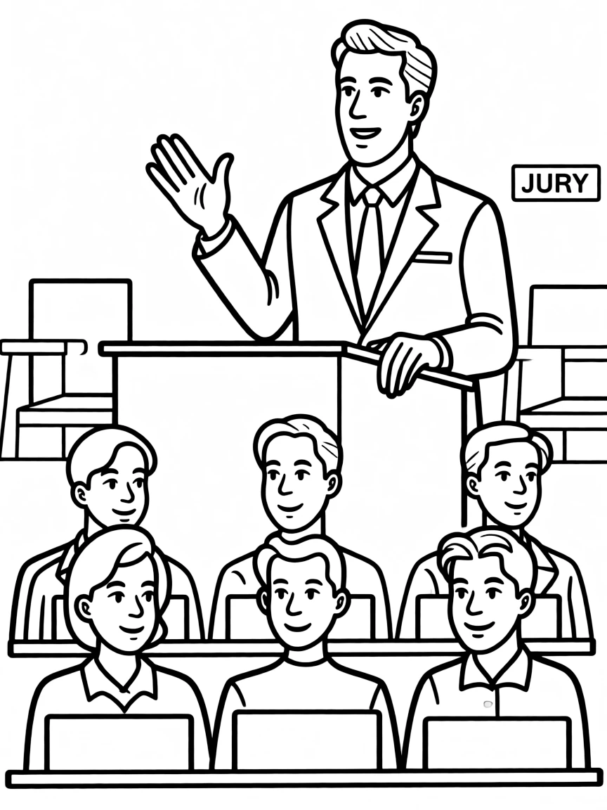 A lawyer speaking to a jury.