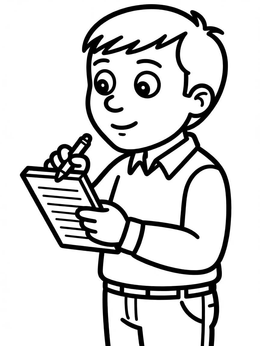 A reporter writing in a notepad.