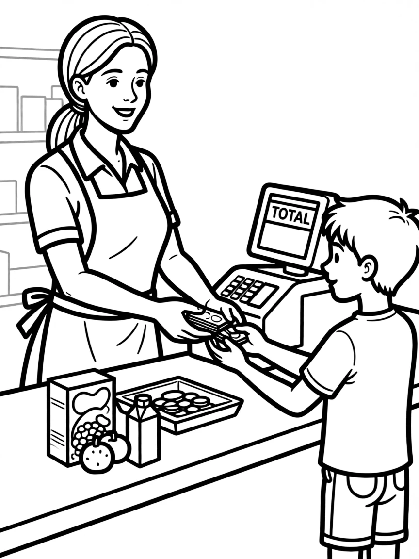 A cashier giving change.