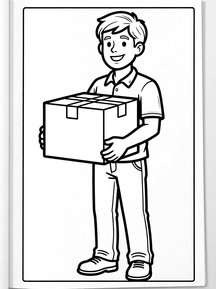 A delivery driver carrying a box.