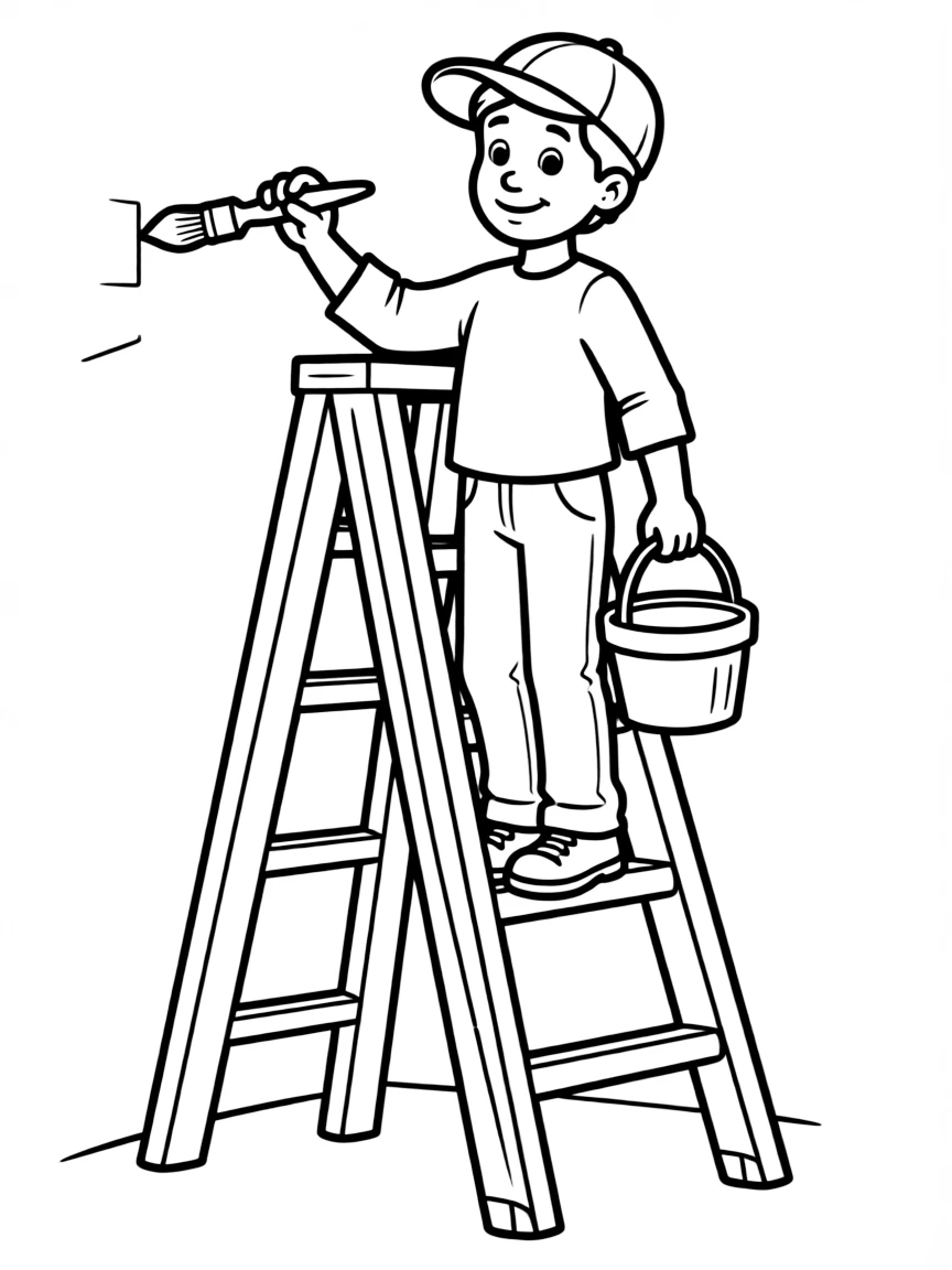 A painter on a ladder.
