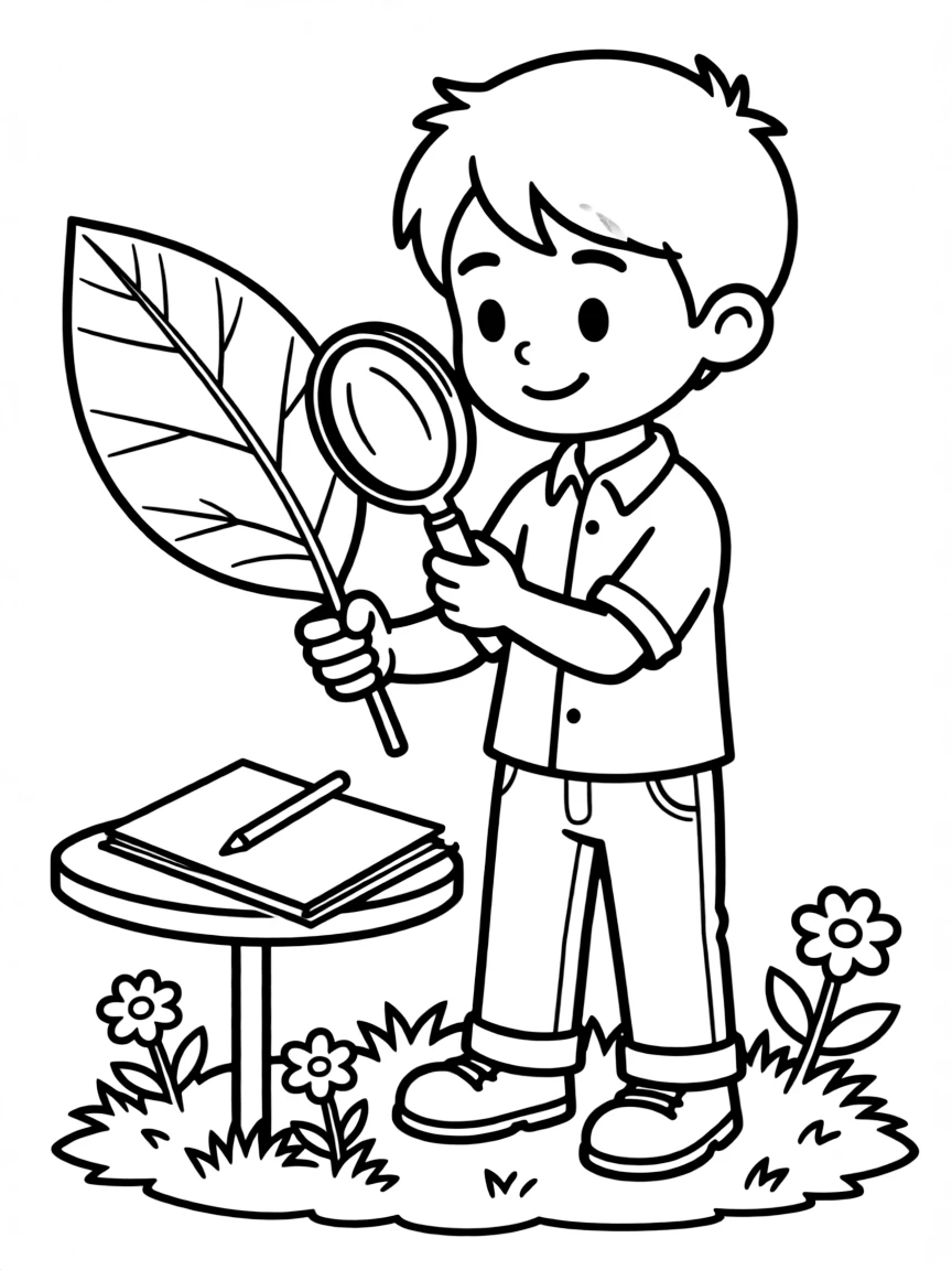 A botanist examining a leaf.