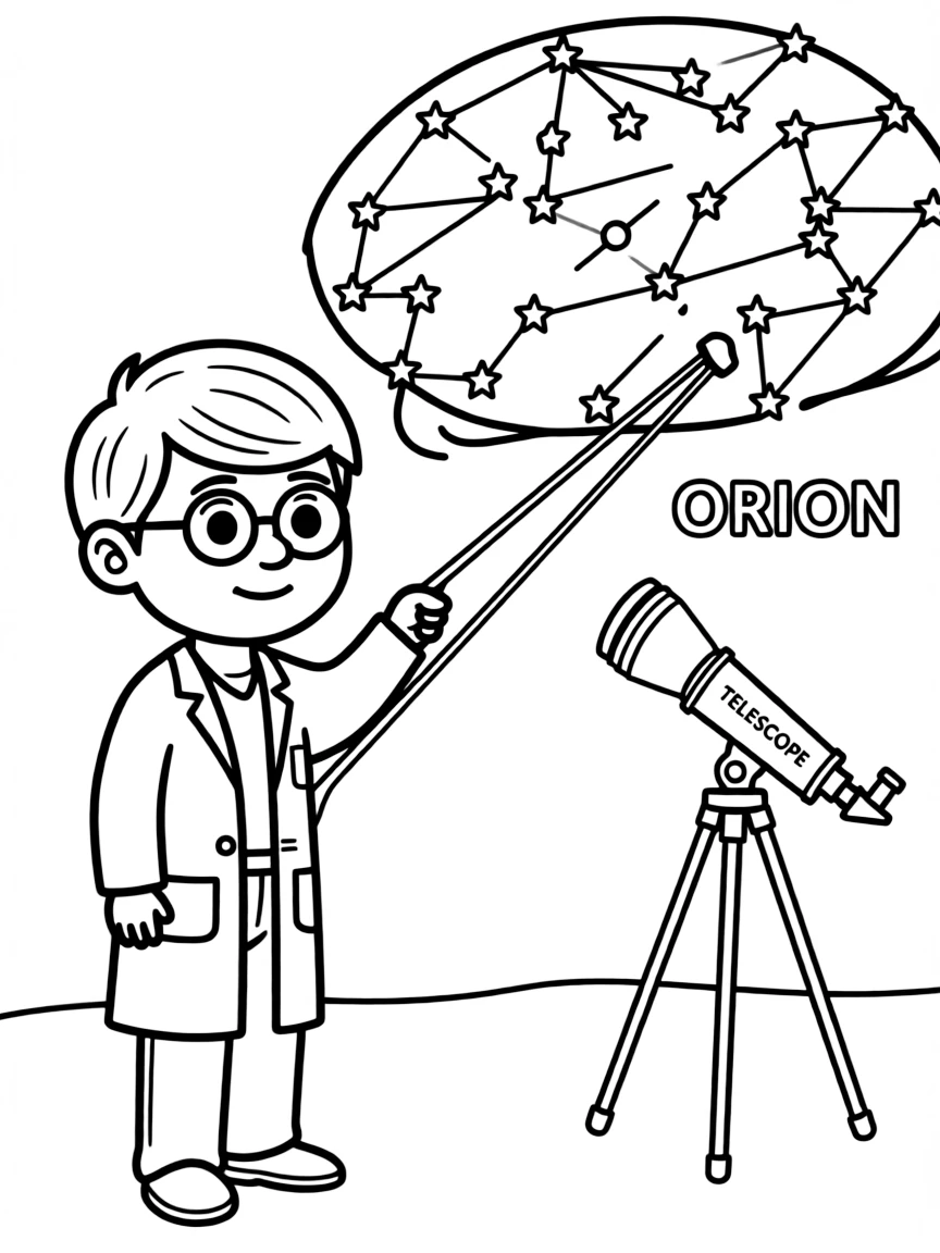 A astronomer pointing to constellations.