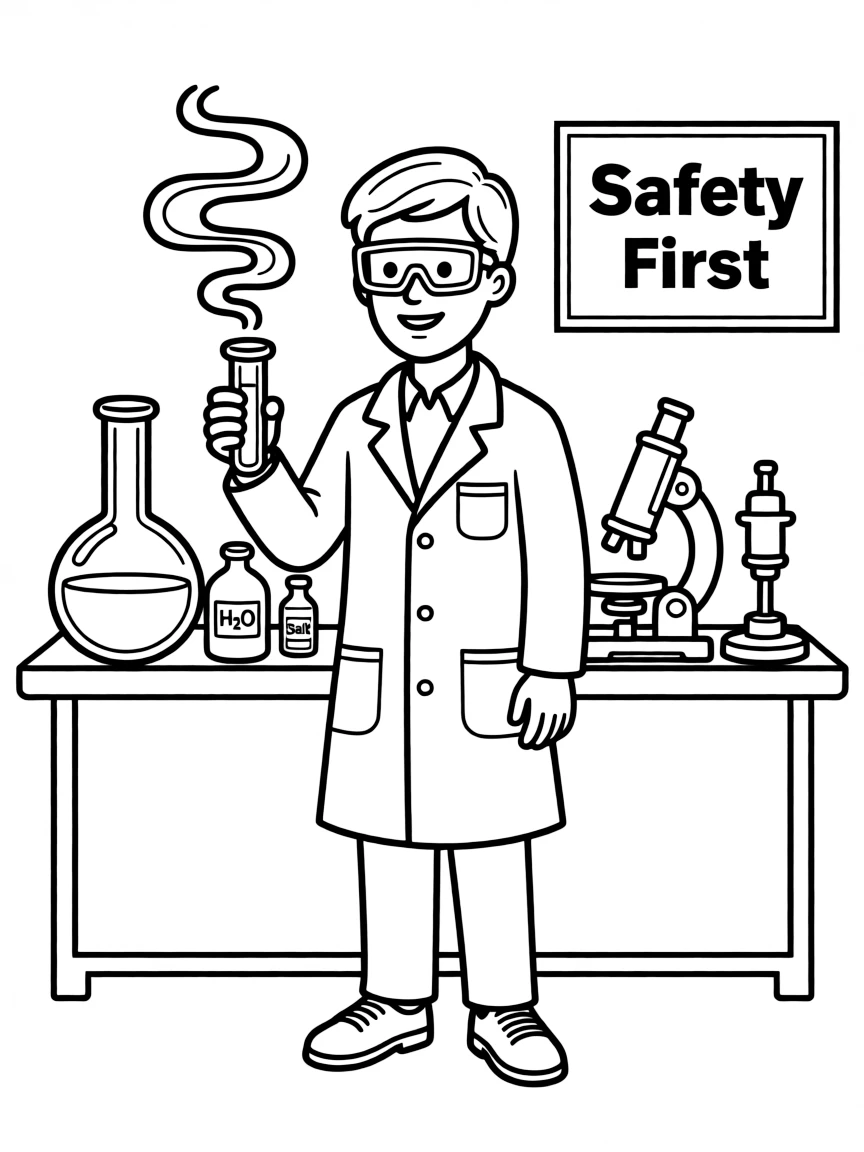 A chemist in a lab with smoke.