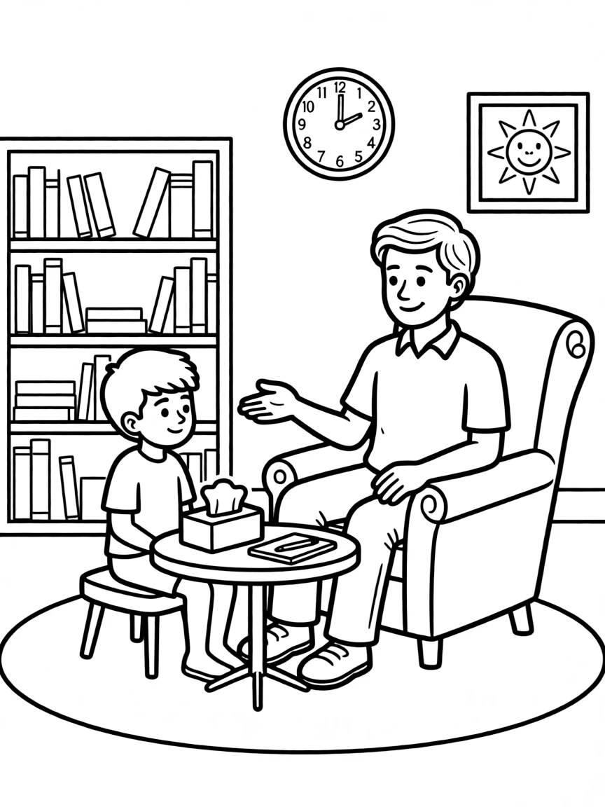 A psychologist talking to a child.