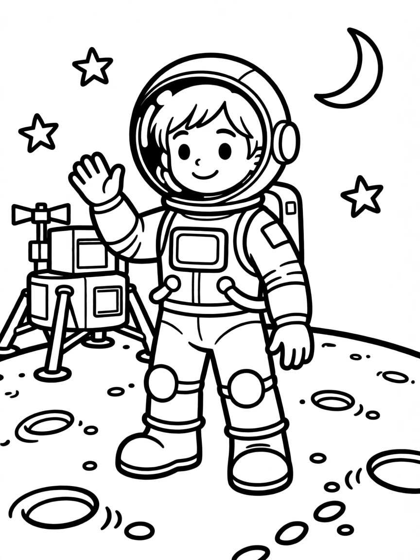 An astronaut waving from the moon.