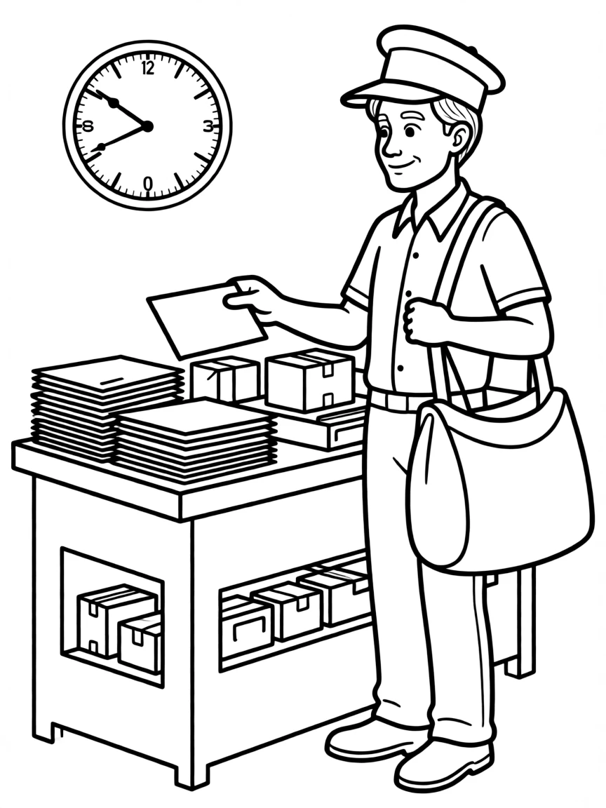A mail carrier sorting mail.