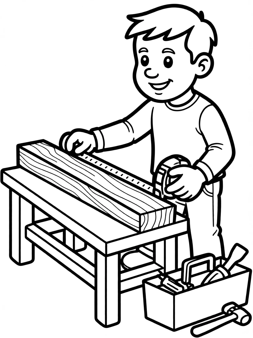 A carpenter measuring wood.