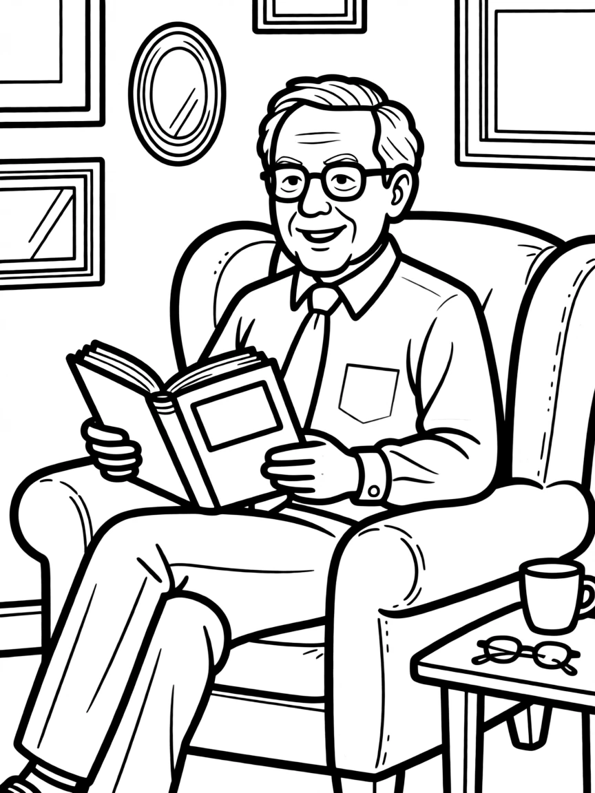 Warren Buffett sitting with a book.