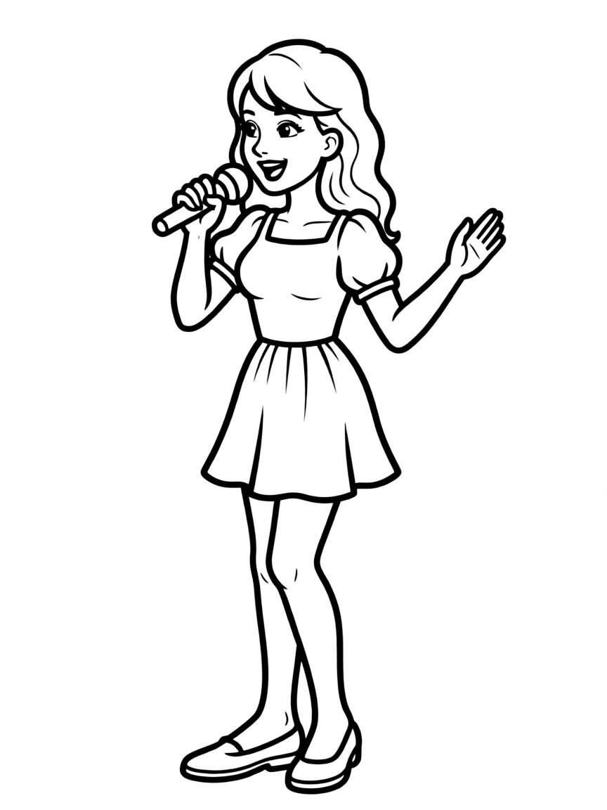 A cartoon of Taylor Swift singing into a microphone.