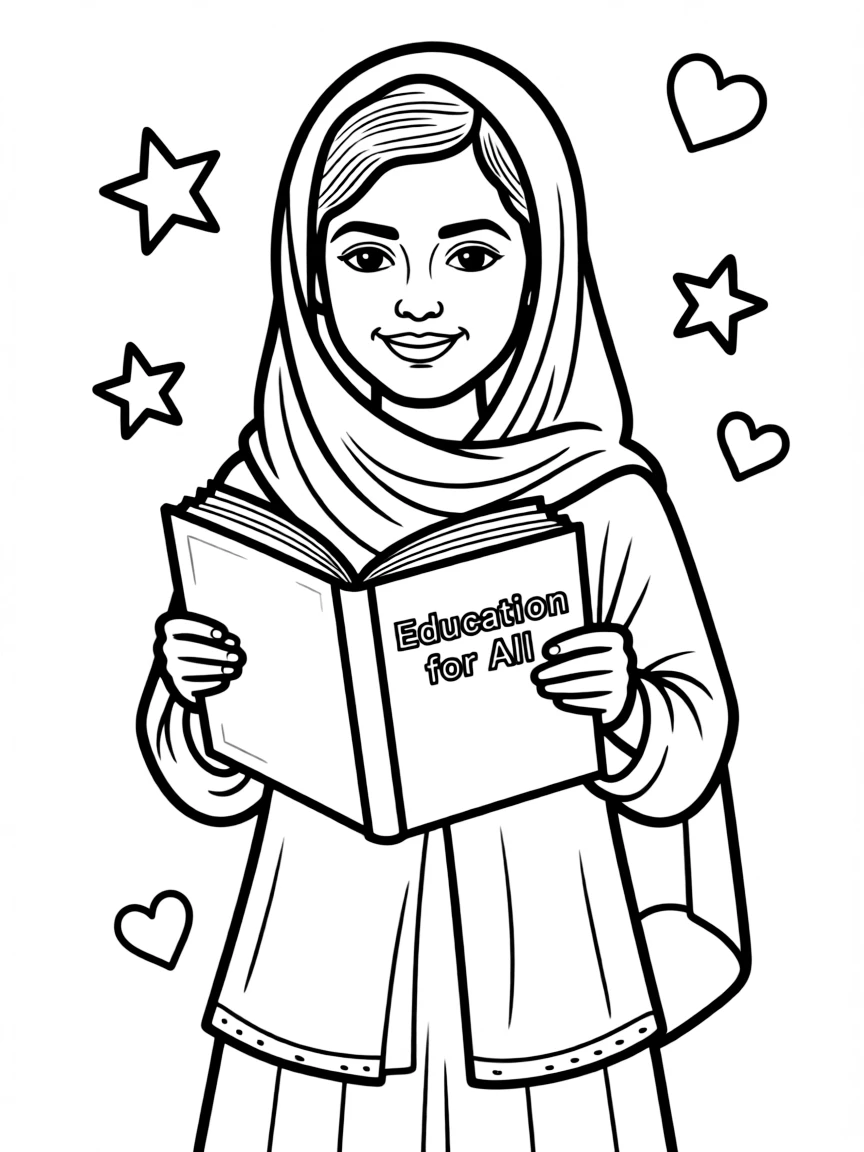 Malala Yousafzai holding a book.