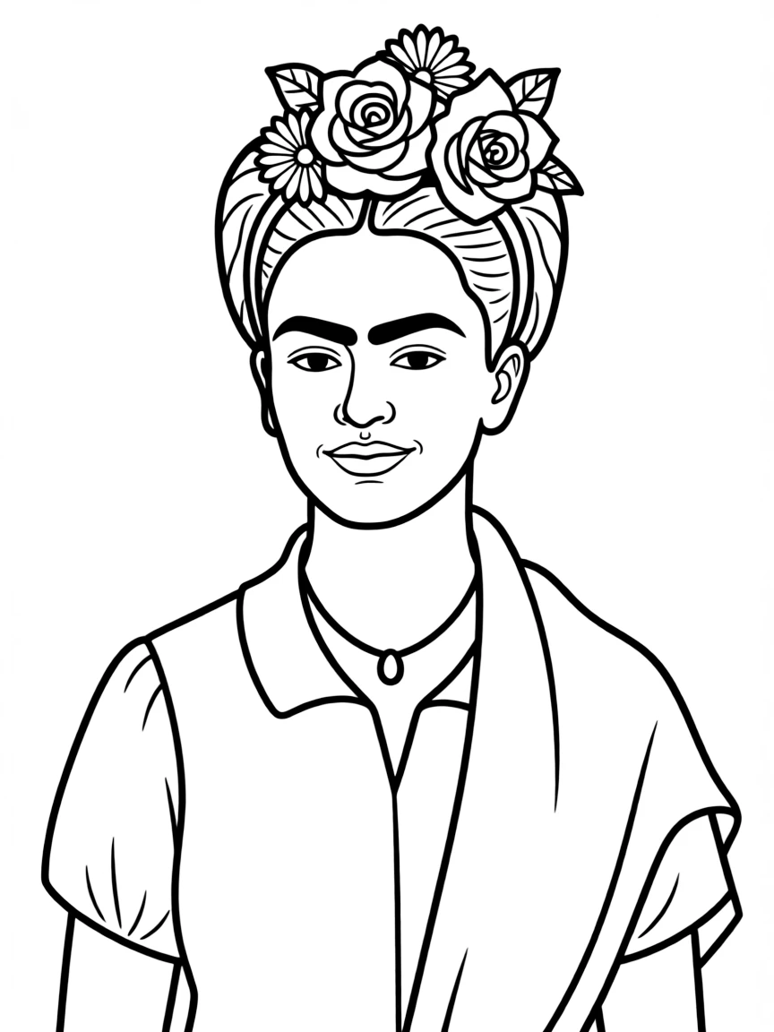 Frida Kahlo with flowers in her hair.