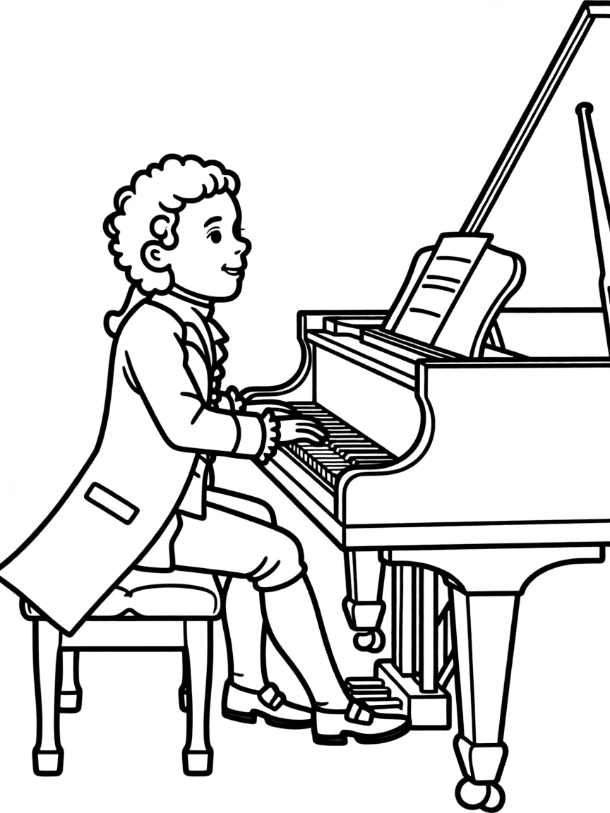 Wolfgang Amadeus Mozart playing a piano.