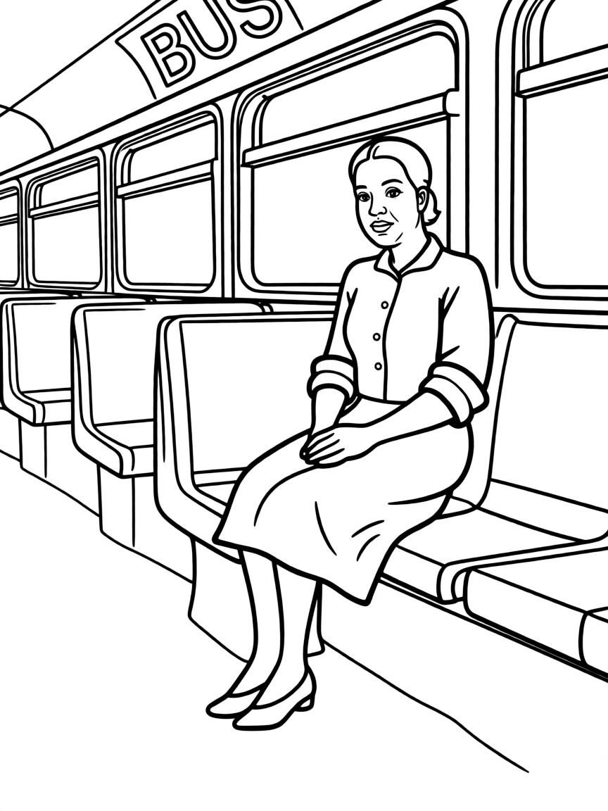 Rosa Parks sitting on a bus.