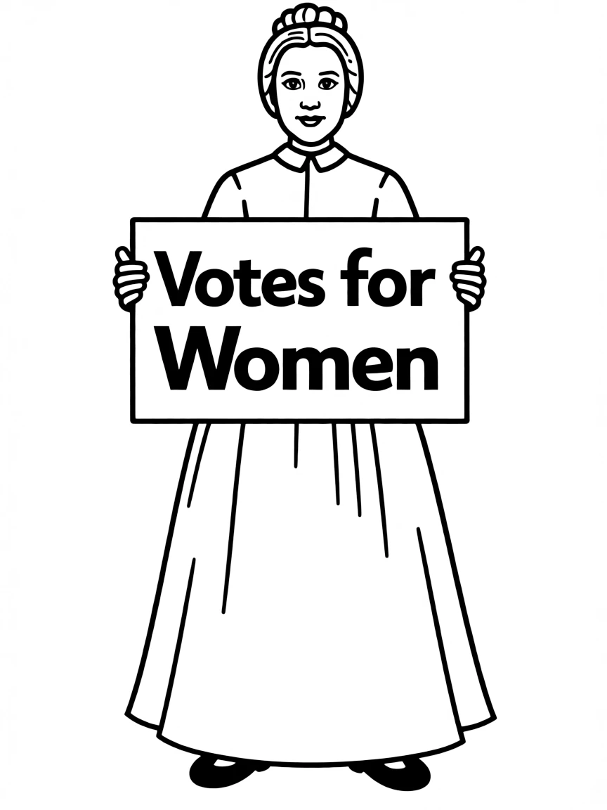 Susan B. Anthony holding a sign.