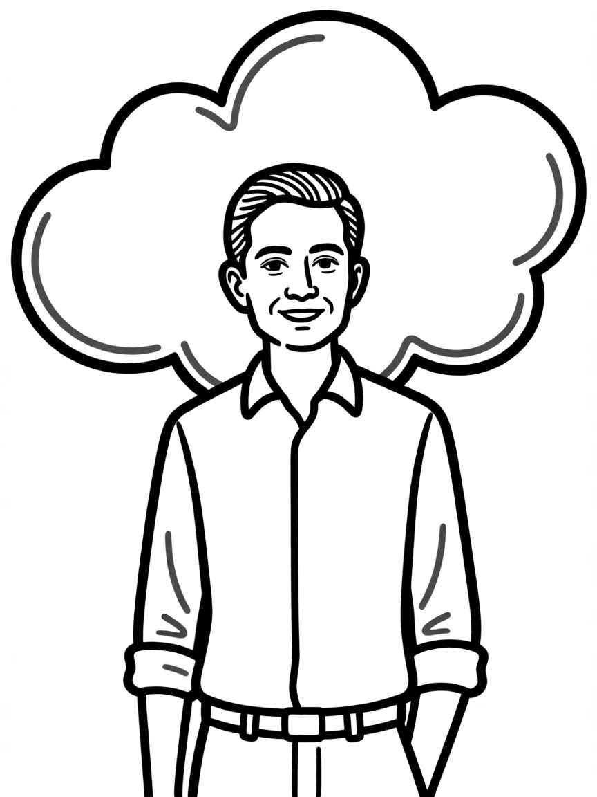 Satya Nadella with a cloud symbol.