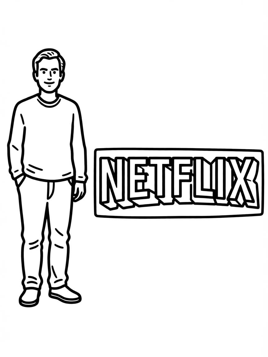 Reed Hastings with a Netflix logo.