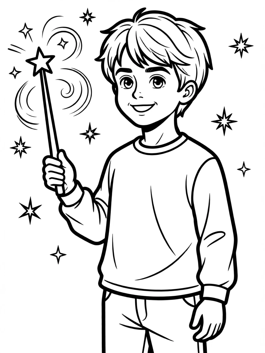 Daniel Radcliffe holding a magic wand.
