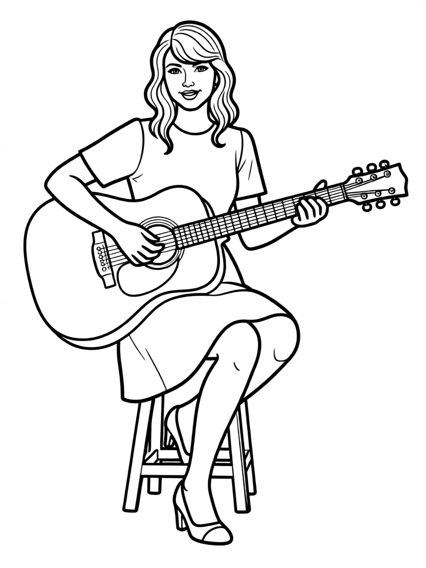 Taylor Swift playing a guitar.