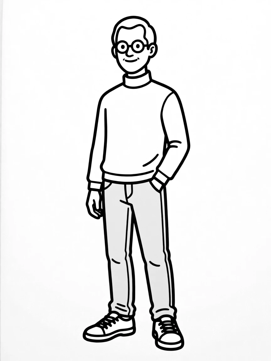 A simple drawing of Steve Jobs with glasses.