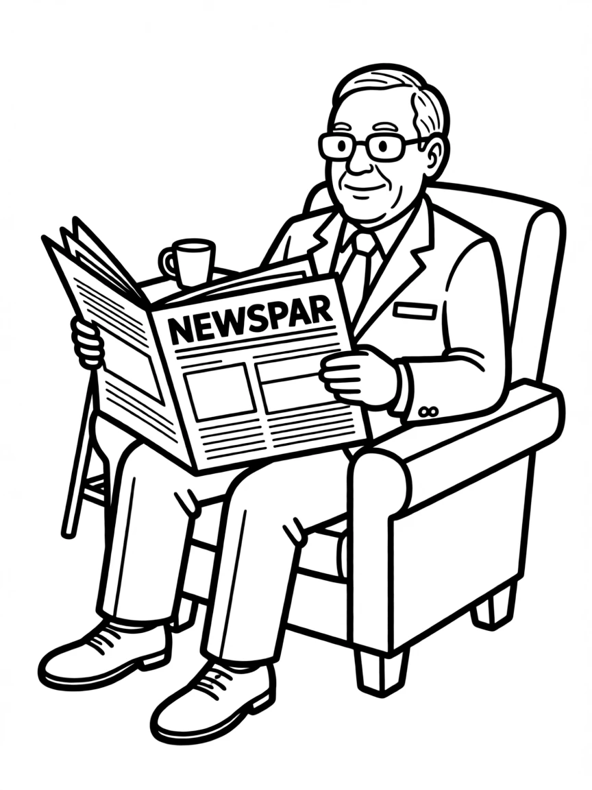 Warren Buffett reading a newspaper.