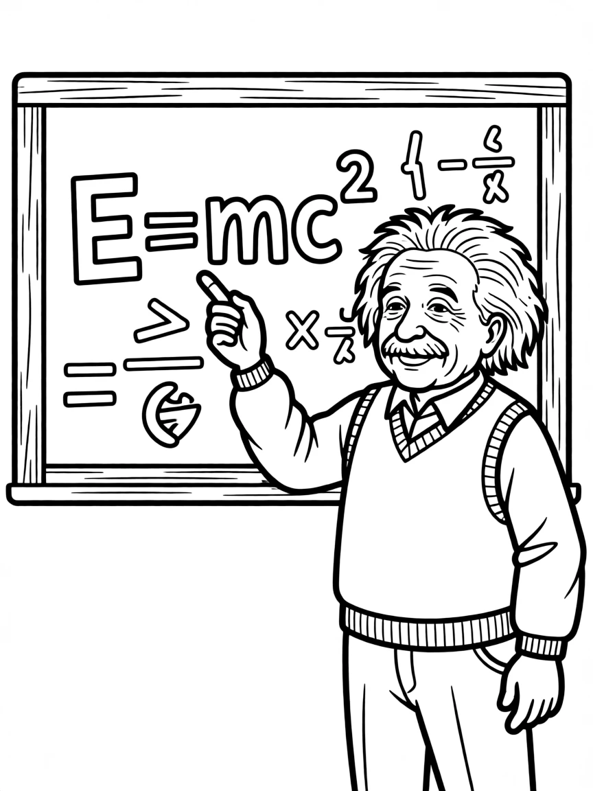 Albert Einstein writing on a blackboard.