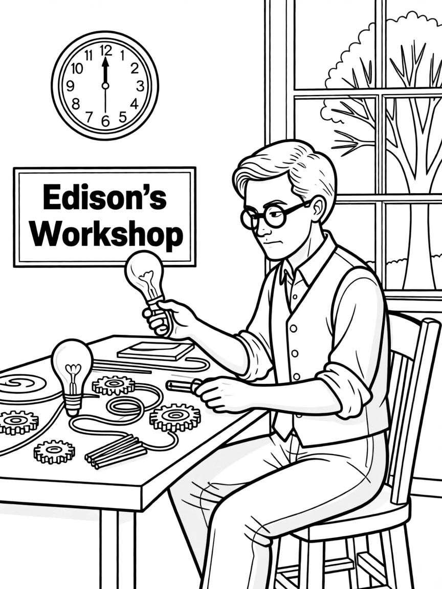 Thomas Edison inventing.