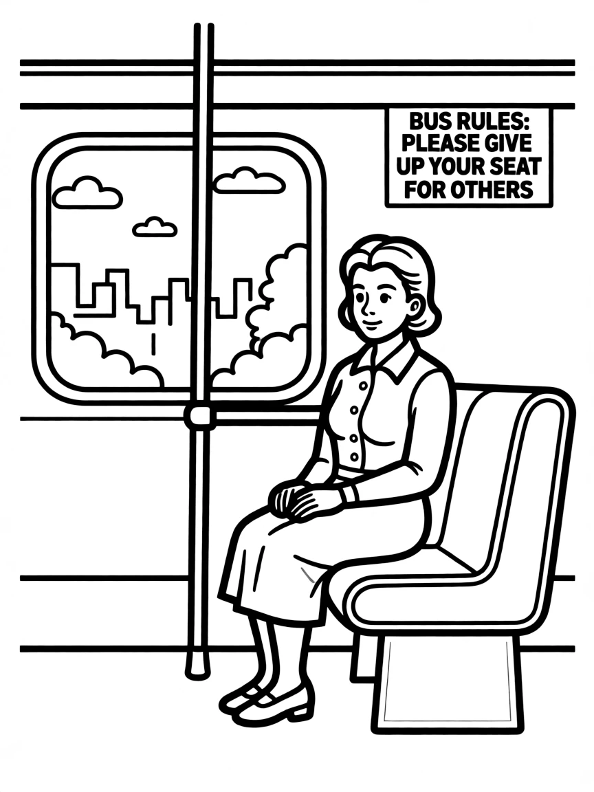 Rosa Parks on a bus seat.