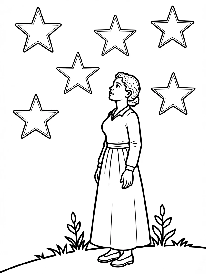 Harriet Tubman looking at stars.