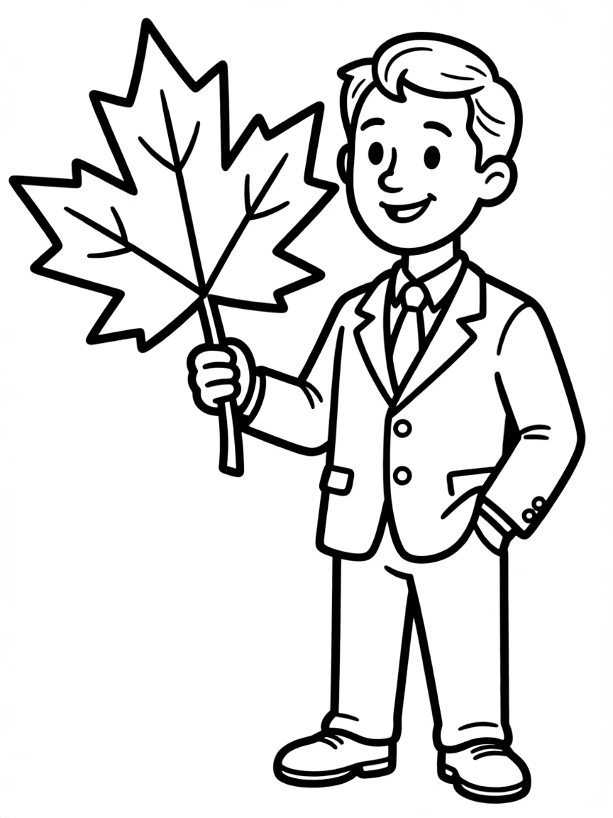 Justin Trudeau with a maple leaf.
