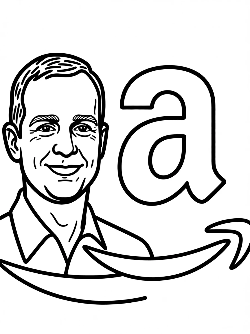 Jeff Bezos with an Amazon arrow.
