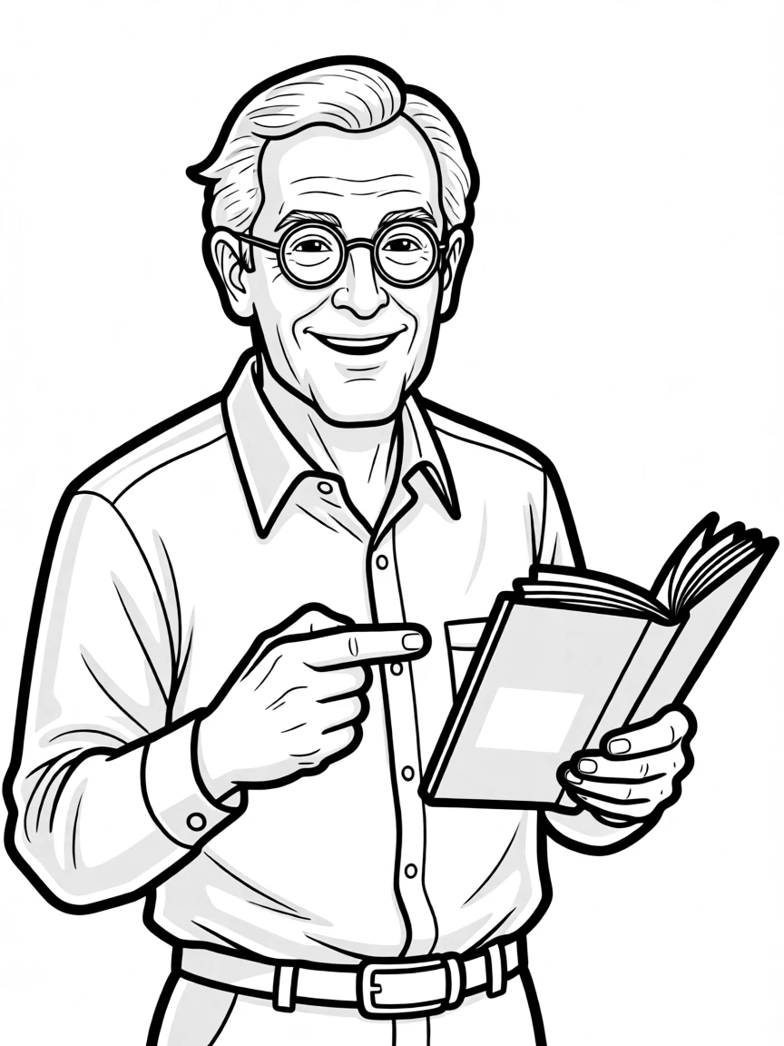 Stan Lee pointing to a comic book.