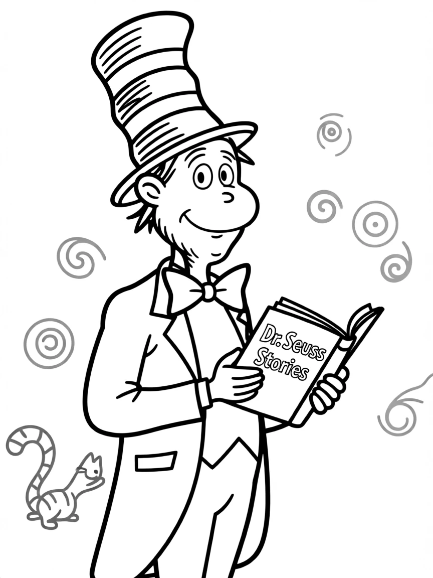 Dr. Seuss with his tall striped hat.