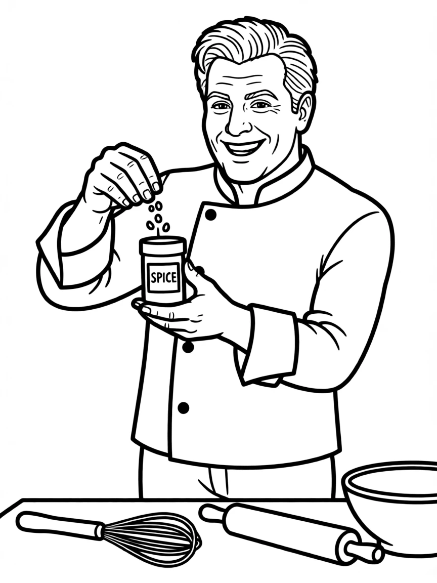 Emeril Lagasse with a spice jar.