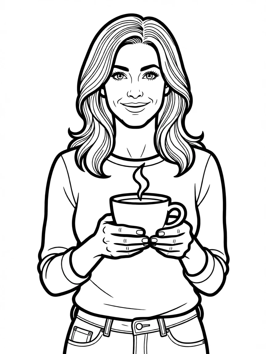 Jennifer Aniston with a coffee cup.