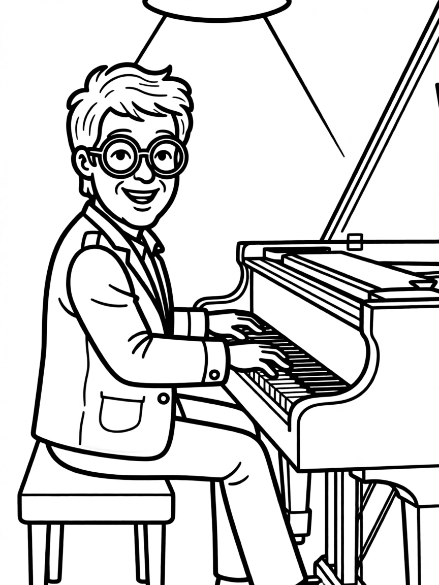 Elton John at his piano.