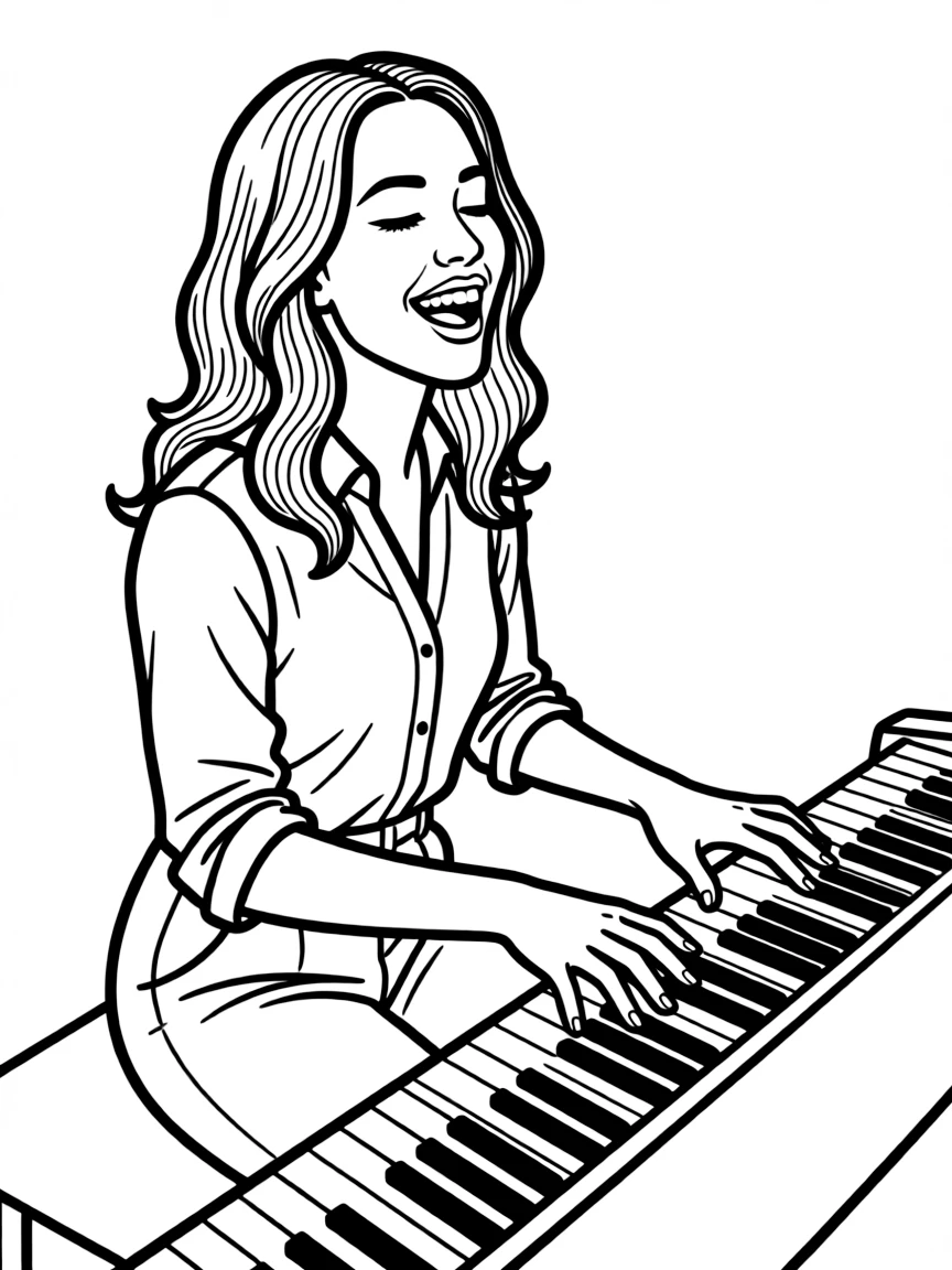 Alicia Keys singing with a keyboard.