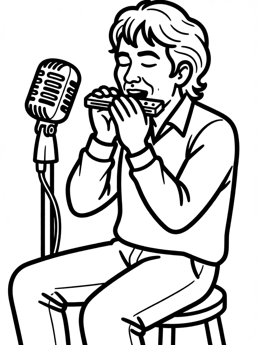 Stevie Wonder singing with a harmonica.