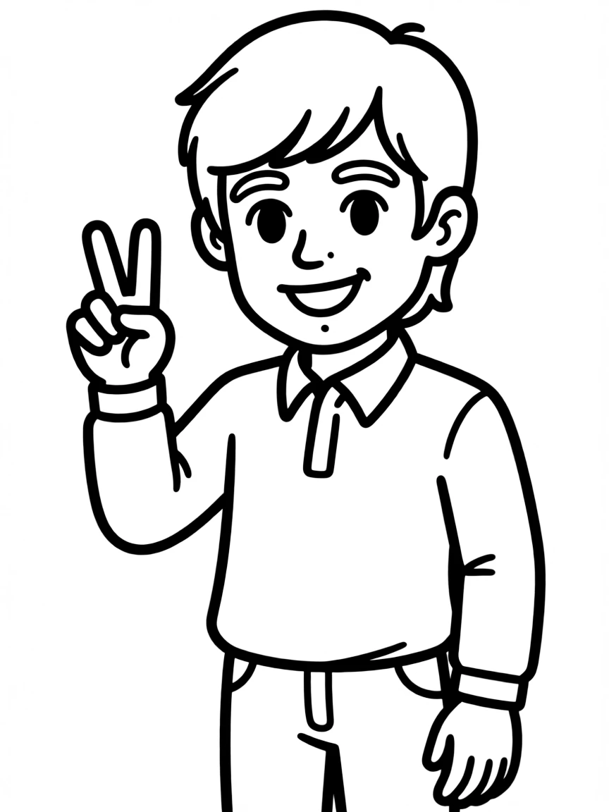 Paul McCartney giving a peace sign.