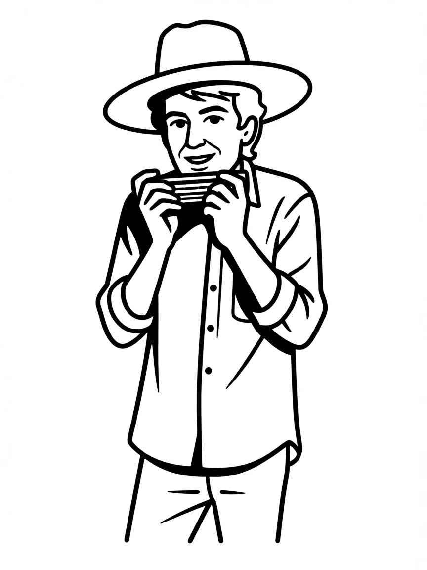 Bob Dylan with a harmonica.