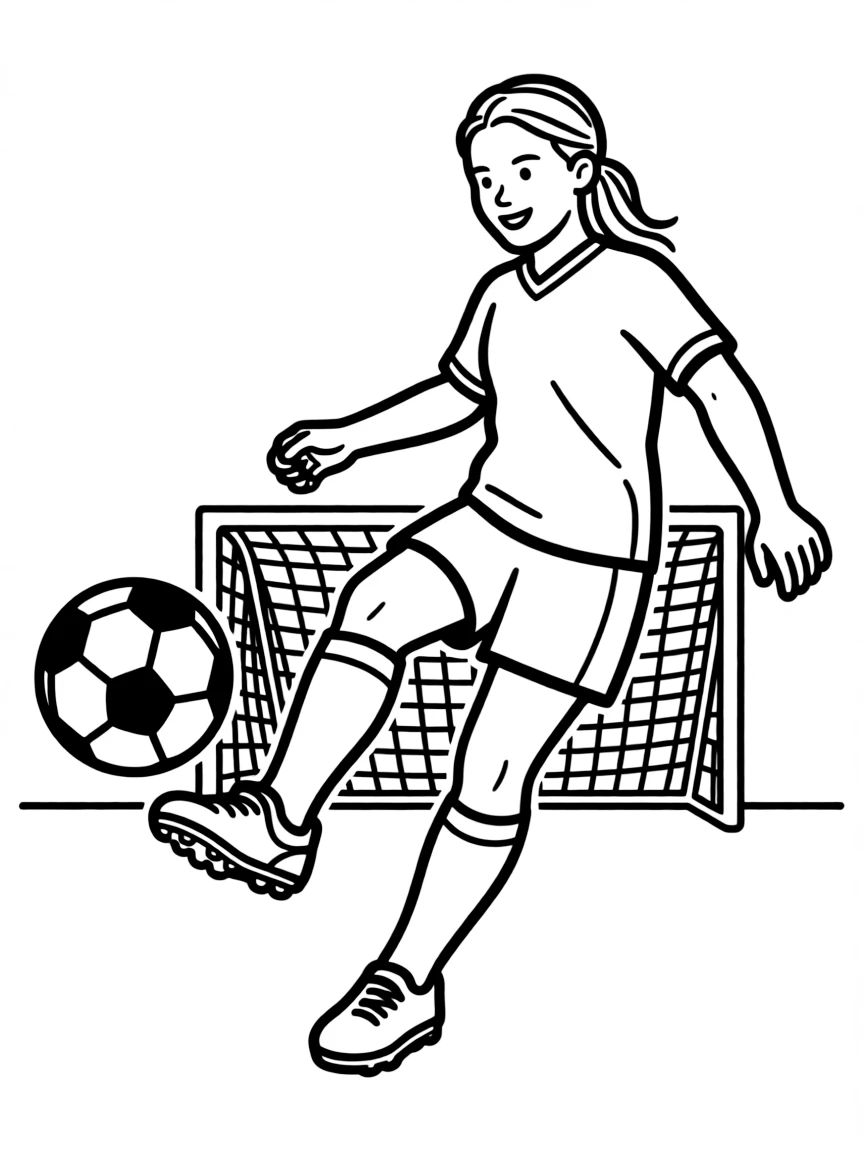 Mia Hamm kicking a soccer ball.