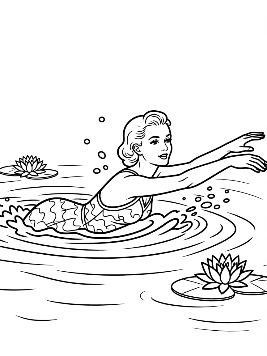 Esther Williams swimming gracefully.