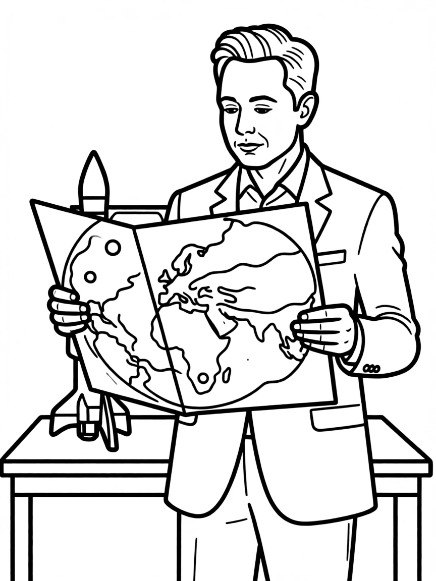 Elon Musk looking at a map of Mars.