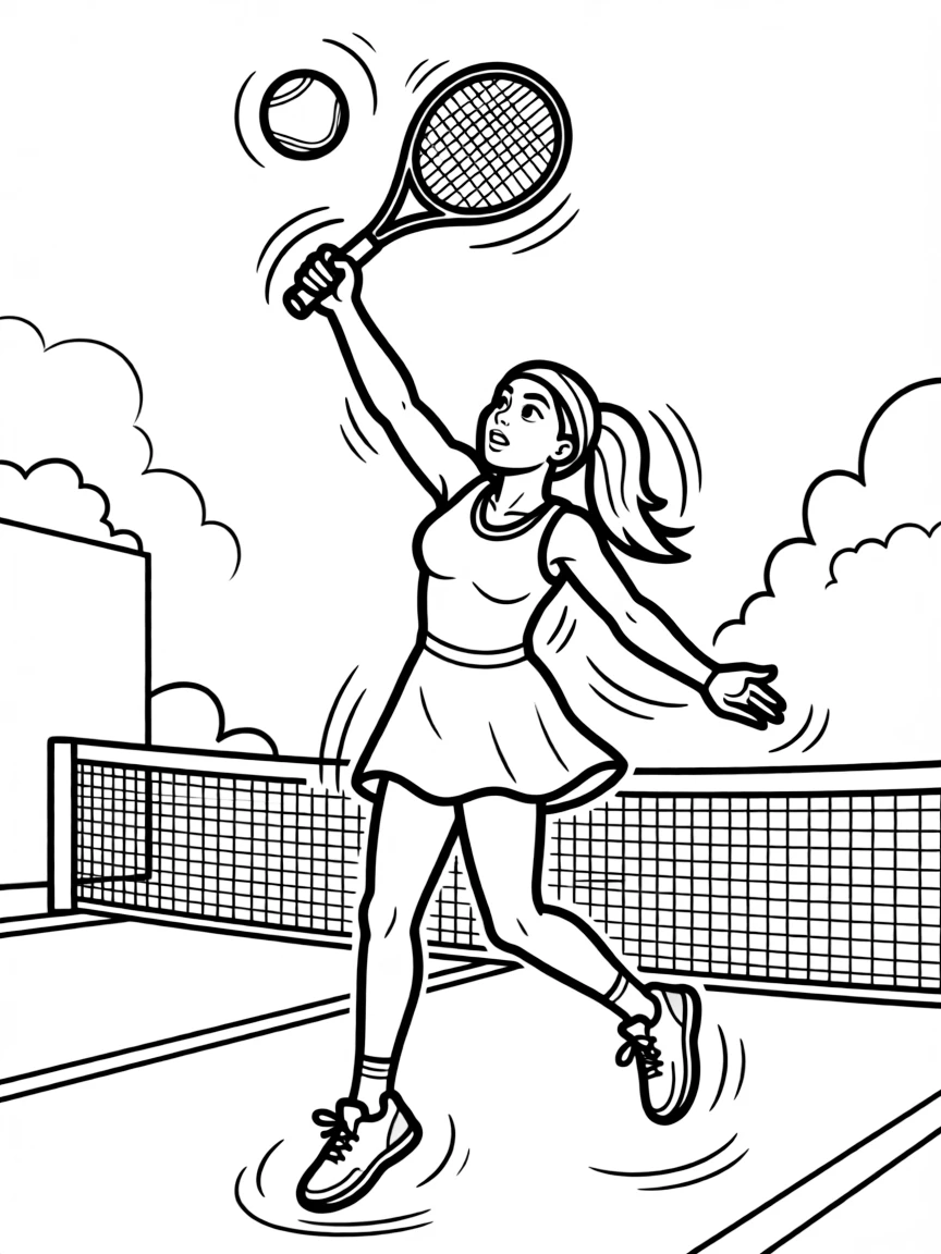 Serena Williams jumping to hit a tennis ball.