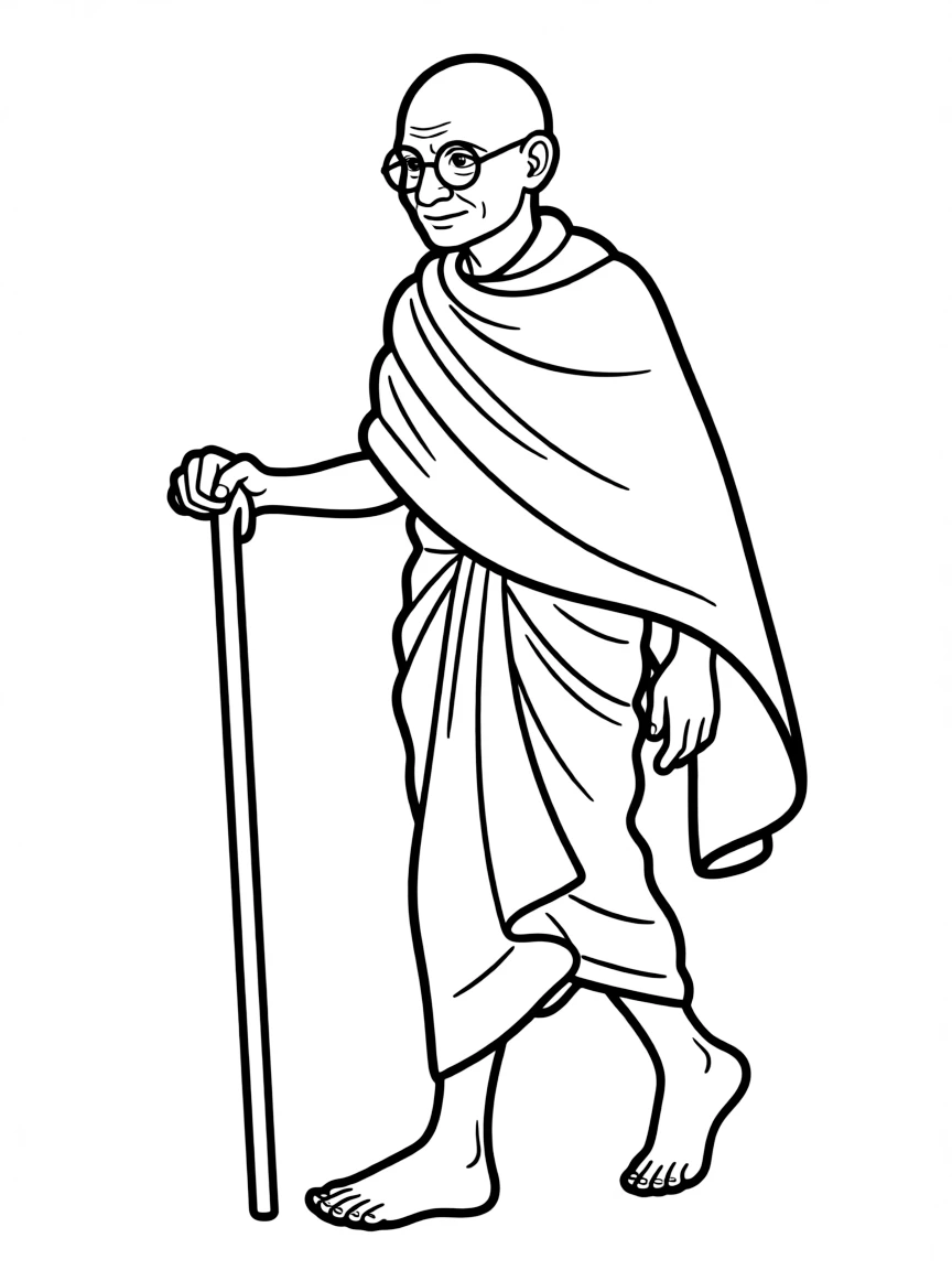 Mahatma Gandhi walking peacefully.