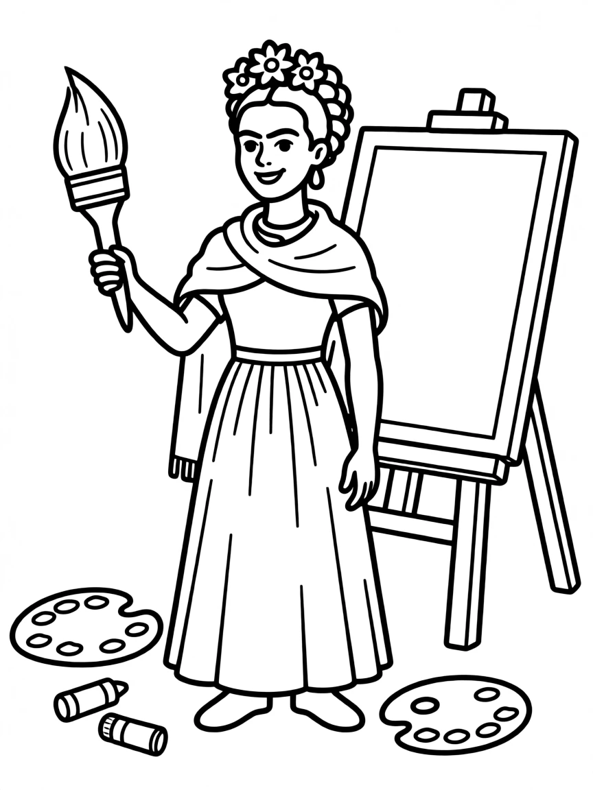 Frida Kahlo with a paintbrush.