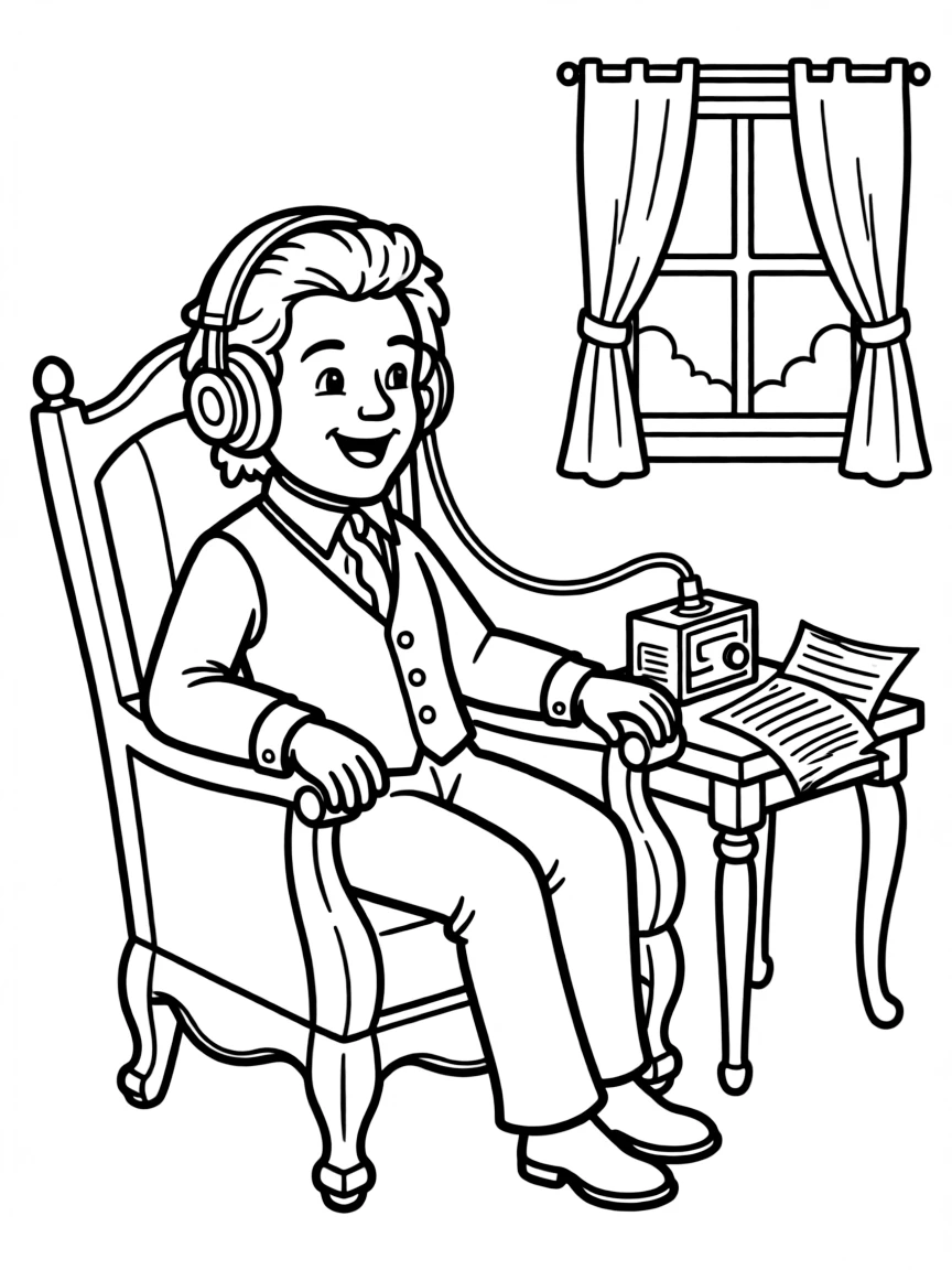 Ludwig van Beethoven listening to music.