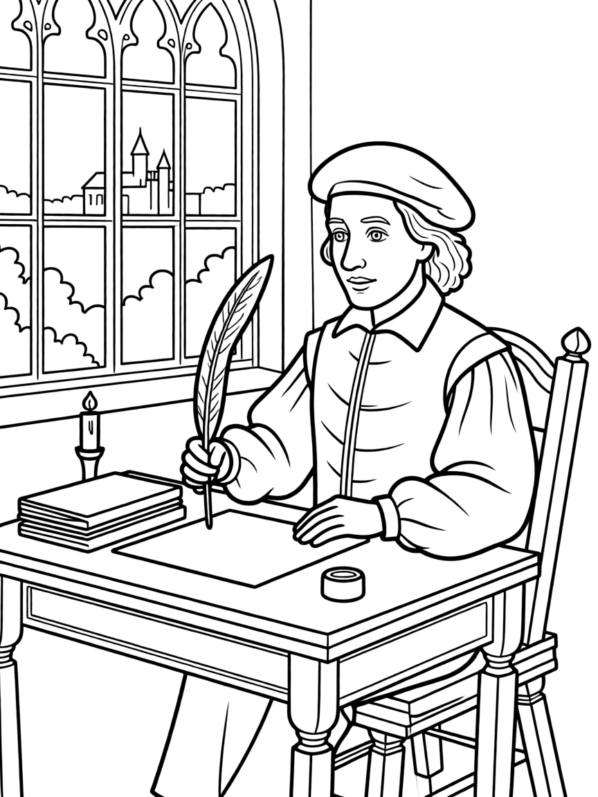 William Shakespeare writing a play.