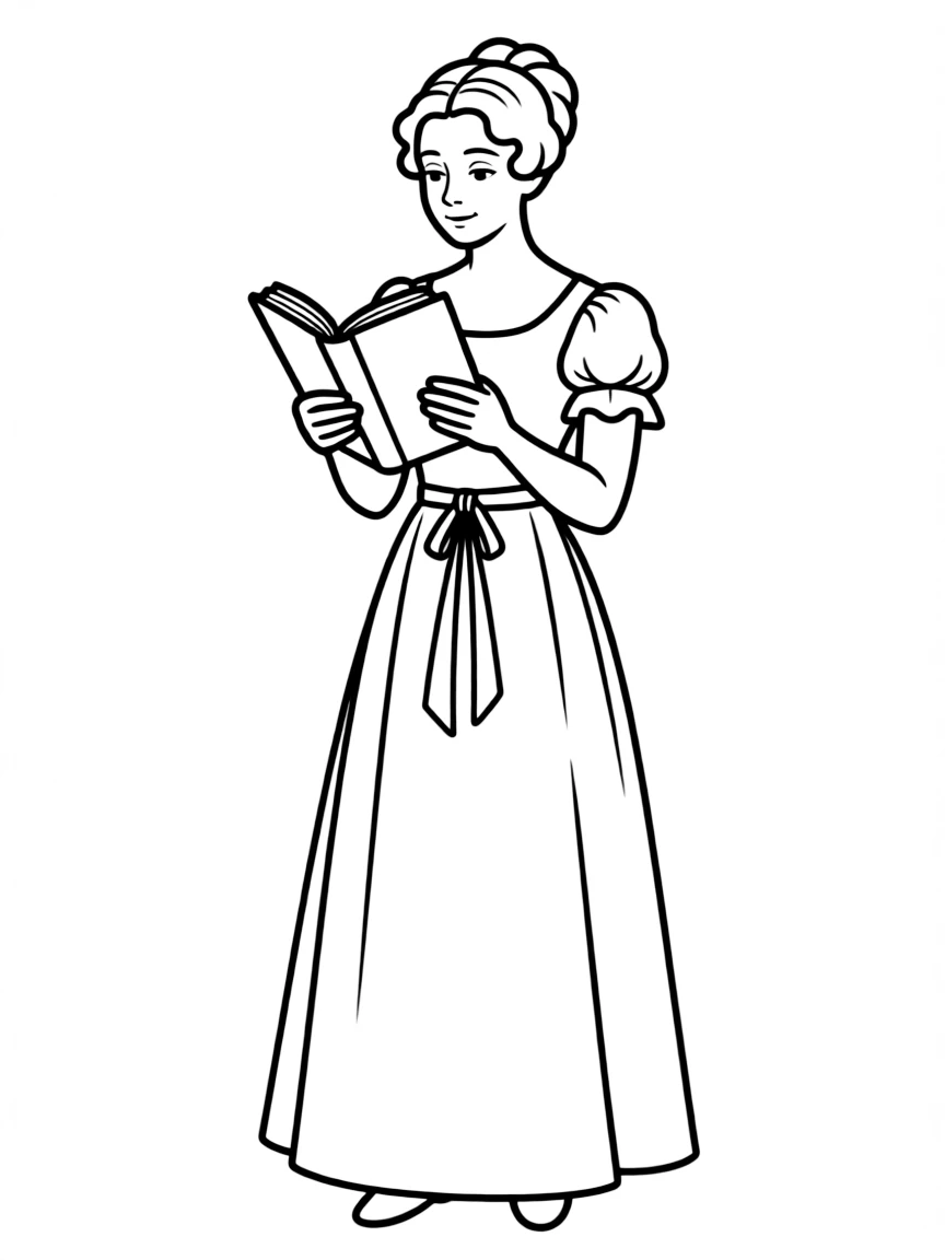 Jane Austen holding a novel.