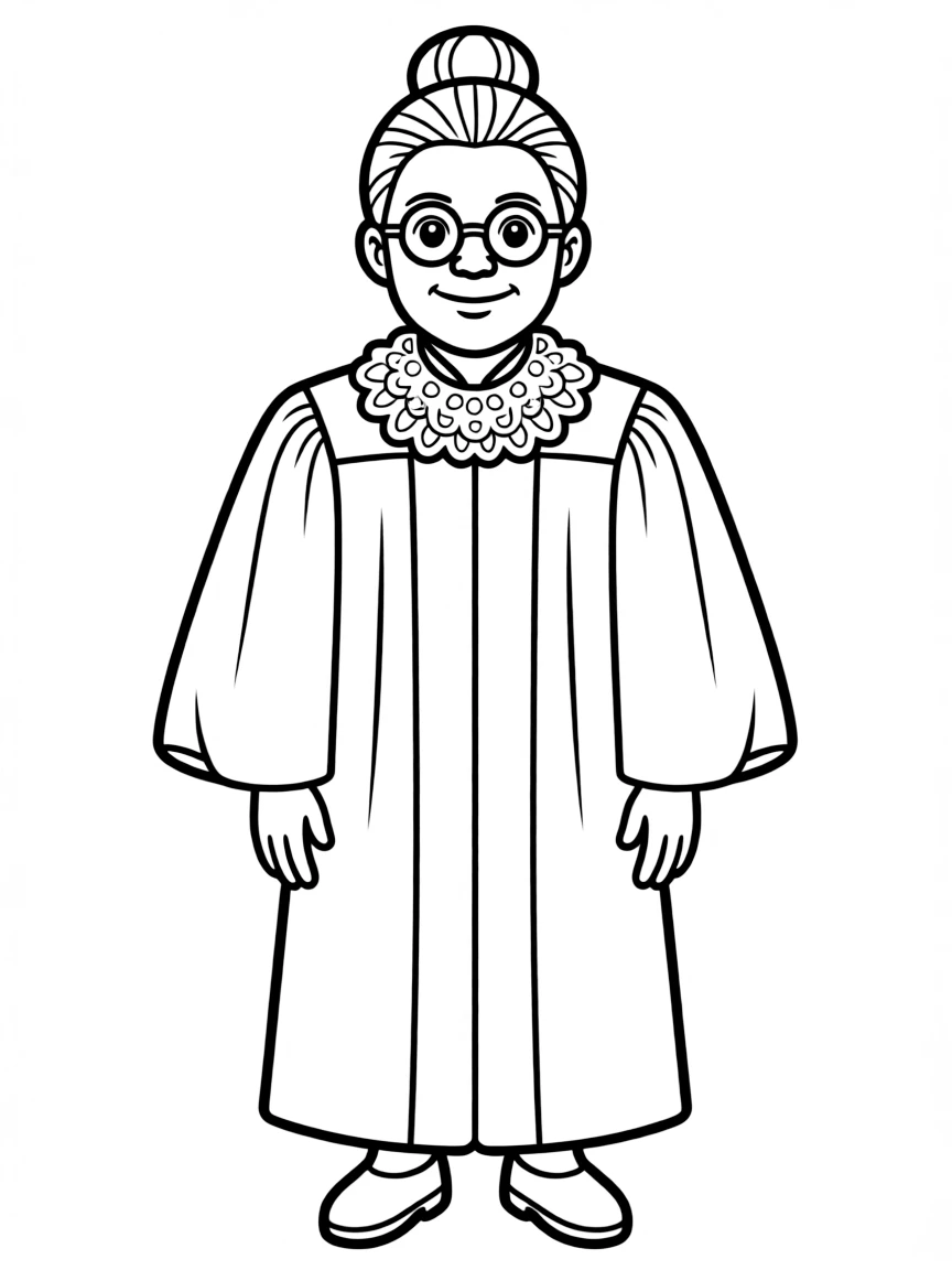 Ruth Bader Ginsburg in a simple drawing of her robe.